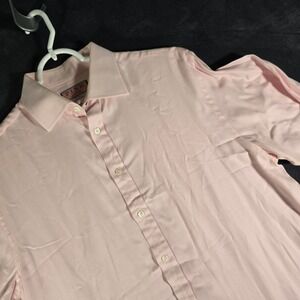 Thomas Pink Herringbone Twill Dress‎ Shirt Light Pink Button Down 16.5 35